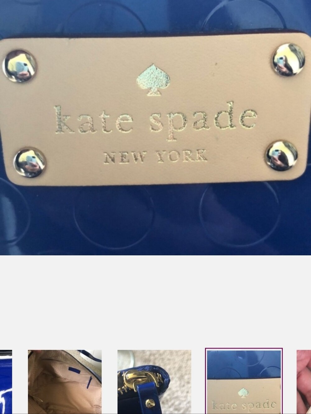 kate spade Blue Patent Leather Tote with Gold Plaque